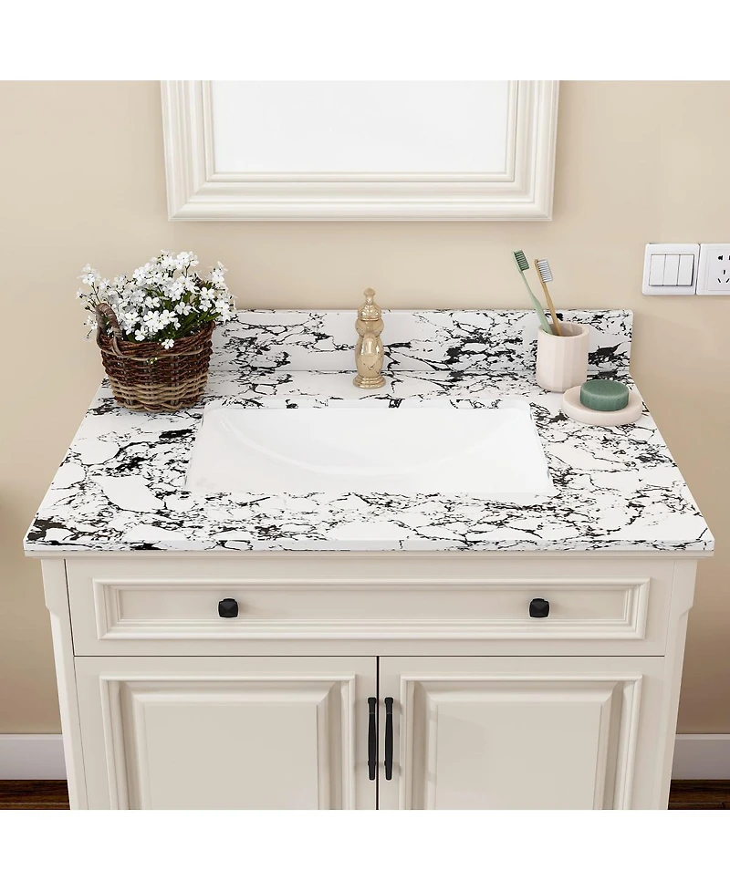 Sillysis 31/37/43 Inch Sintered Stone Bathroom Vanity Top with Ceramic Undermount Sink, Backsplash, Overflow, Stain Resistant Surface
