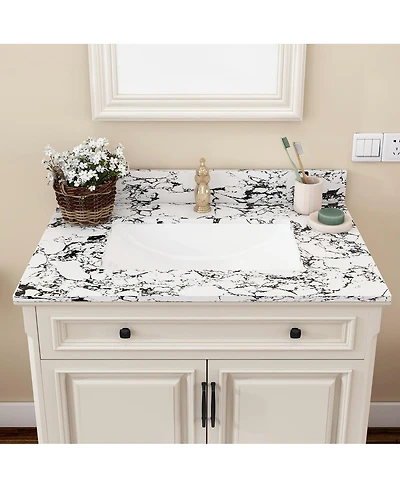 Sillysis 31/37/43 Inch Sintered Stone Bathroom Vanity Top with Ceramic Undermount Sink, Backsplash, Overflow, Stain Resistant Surface