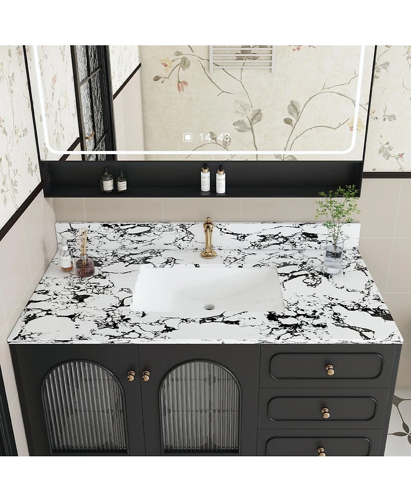 Sillysis 31/37/43 Inch Sintered Stone Bathroom Vanity Top with Ceramic Undermount Sink, Backsplash, Overflow, Stain Resistant Surface