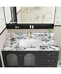 Sillysis 31/37/43 Inch Sintered Stone Bathroom Vanity Top with Ceramic Undermount Sink, Backsplash, Overflow, Stain Resistant Surface