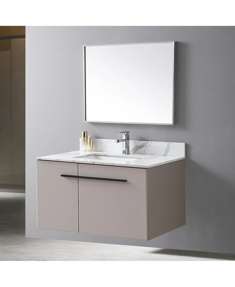 Sillysis Sintered Stone Vanity Top with Backsplash, Rectangular Undermount Sink, Pre-Drilled Faucet Hole
