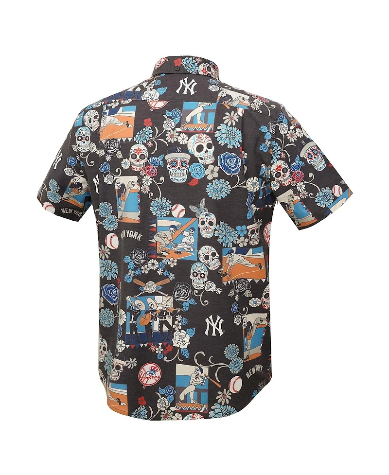 Reyn Spooner Men's Black New York Yankees Dia De Los Muertos Tri-Blend Button-Down Shirt