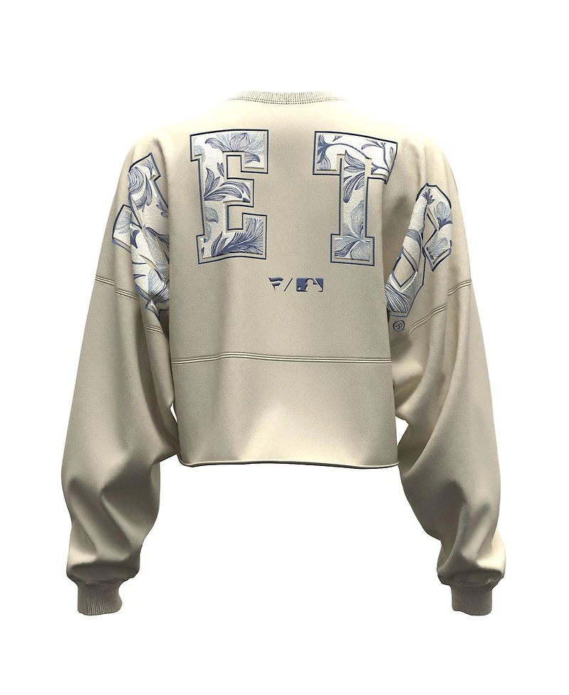 Fanatics Women's Light Beige New York Mets Spirit Floral Script Cropped Long-Sleeve T-Shirt