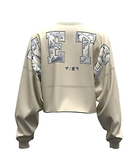 Fanatics Women's Light Beige New York Mets Spirit Floral Script Cropped Long-Sleeve T-Shirt