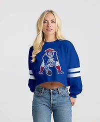 Spirit Jersey Women's Royal New England Patriots Oversized Cropped Stripe Long Sleeve T-Shirt