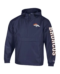 Champion Men's Navy Denver Broncos Packable Hooded Windbreaker Half-Zip Jacket