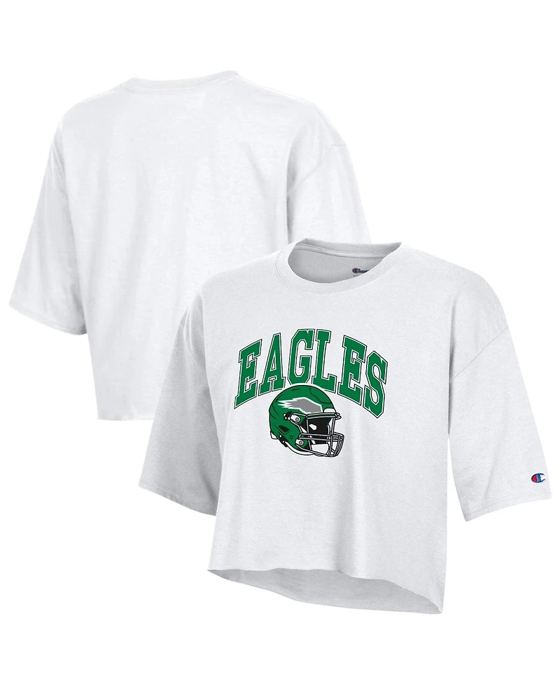Champion Women's White Philadelphia Eagles Boyfriend Cropped T-Shirt
