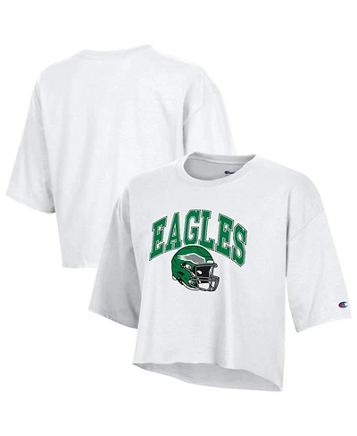 Champion Women's White Philadelphia Eagles Boyfriend Cropped T-Shirt