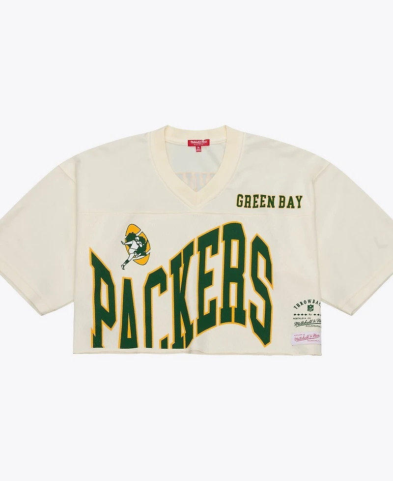 Mitchell & Ness Women's Reggie White Cream Green Bay Packers Retired Player Cropped Fashion Jersey
