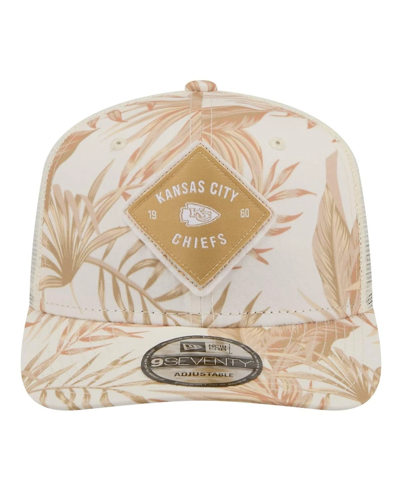 New Era Men's Tan Kansas City Chiefs Tonal Palm Coolera 9SEVENTY Adjustable Trucker Hat