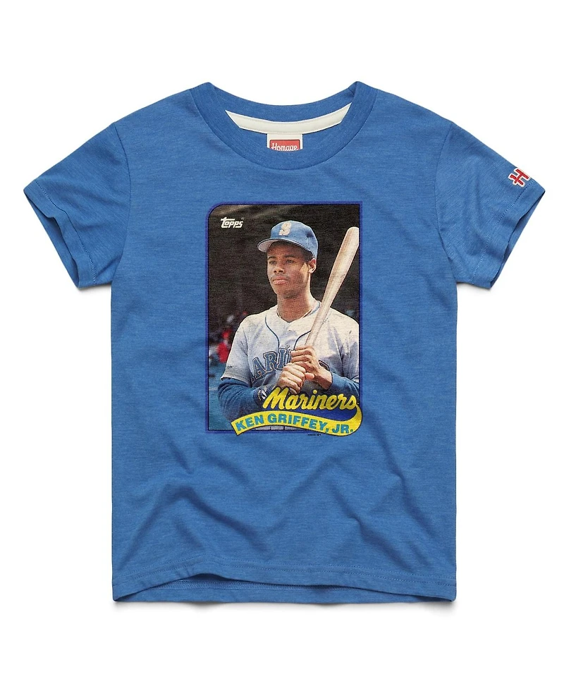 Homage Big Boys and Girls Ken Griffey Jr. Royal Seattle Mariners Topps Baseball Card Tri-Blend T-Shirt