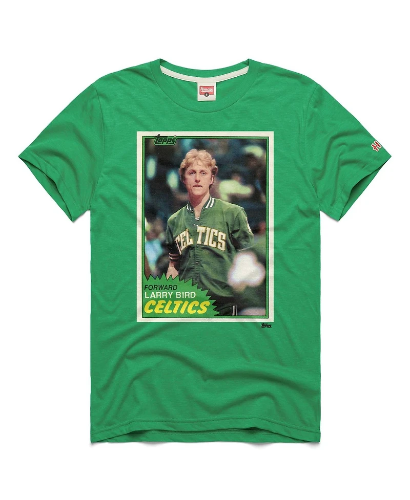 Homage Men's and Women's Larry Bird Green Boston Celtics Topps Trading Card Player Tri-Blend T-Shirt