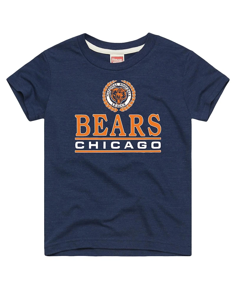 Homage Big Boys and Girls Navy Chicago Bears Crest Tri-Blend T-Shirt