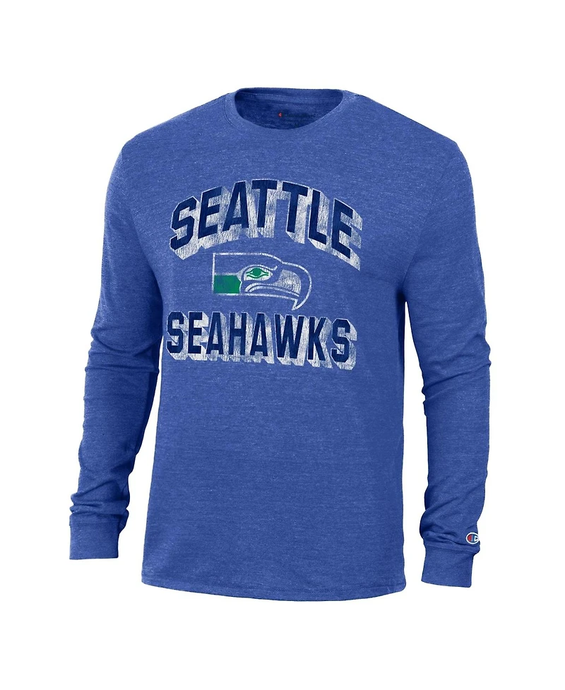 Champion Men's Heather Royal Seattle Seahawks Ultimate Tri-Blend Long Sleeve T-Shirt