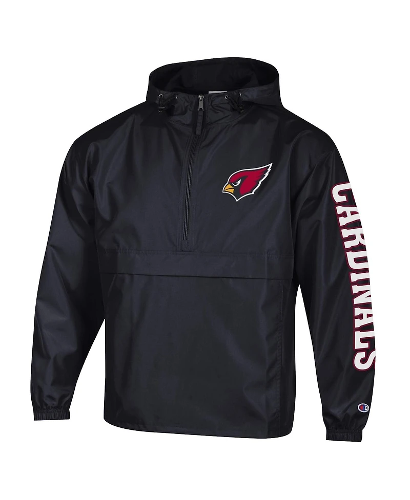 Champion Men's Black Arizona Cardinals Packable Hooded Windbreaker Half-Zip Jacket