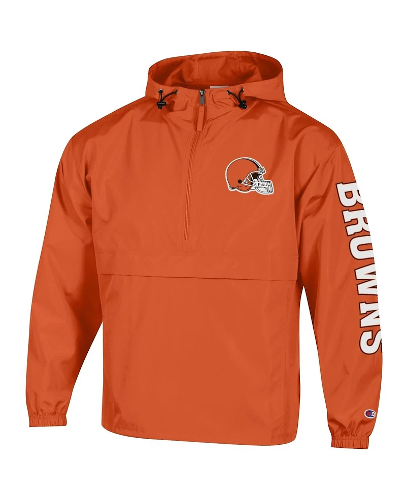 Champion Men's Orange Cleveland Browns Packable Hooded Windbreaker Half-Zip Jacket