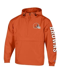 Champion Men's Orange Cleveland Browns Packable Hooded Windbreaker Half-Zip Jacket