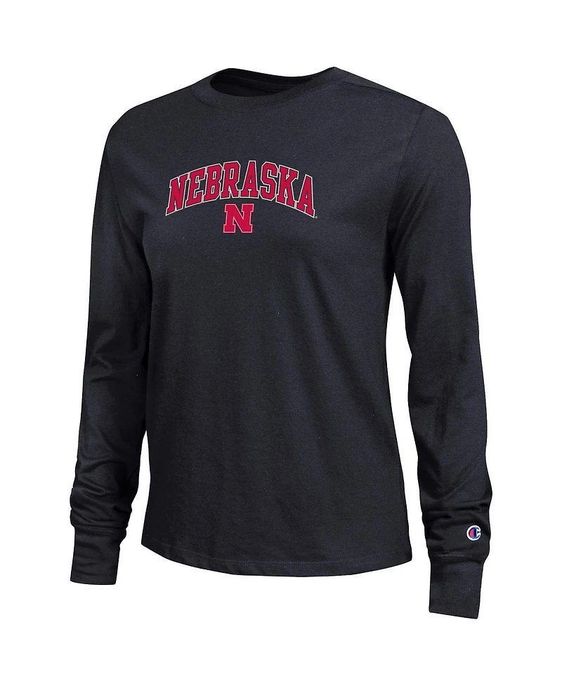 Champion Women's Black Nebraska Huskers Arch Over Logo Long Sleeve T-Shirt