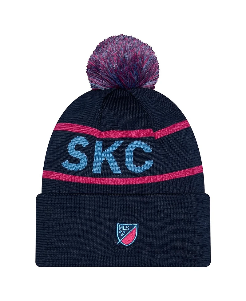 New Era Men's Navy Sporting Kansas City 2026 Jersey Hook Cuffed Pom Knit Hat