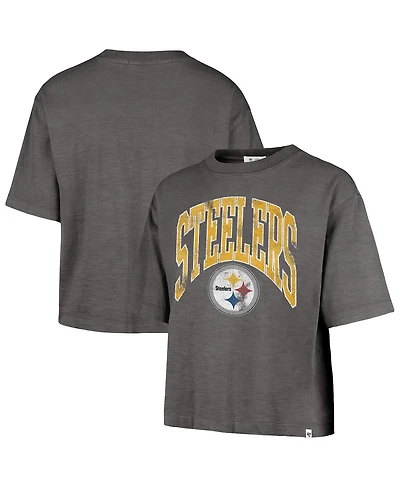 '47 Brand Women's Charcoal Pittsburgh Steelers Cropped Mindi Slub T-Shirt
