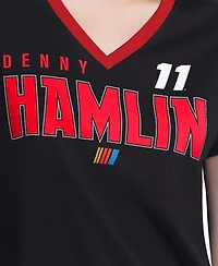 G-iii 4Her by Carl Banks Women's Black Denny Hamlin Best Team V-Neck T-Shirt