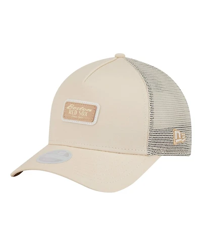 New Era Women's Light Beige Boston Red Sox Tonal Patch 9FORTY M-Crown A-Frame Trucker Adjustable Hat