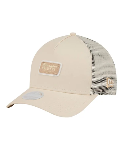 New Era Women's Light Beige Milwaukee Brewers Tonal Patch 9FORTY M-Crown A-Frame Trucker Adjustable Hat