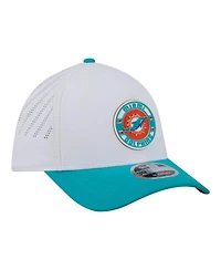 New Era Men's White/Aqua Miami Dolphins Patch 39THIRTY A-Frame M-Crown Perforated Flex Hat