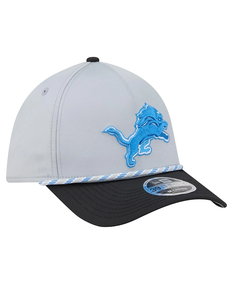 New Era Men's Silver/Black Detroit Lions Rope M-Crown A-Frame 39THIRTY Flex Hat