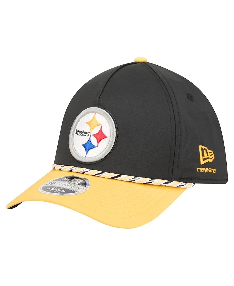 New Era Men's Black/Gold Pittsburgh Steelers Rope M-Crown A-Frame 39THIRTY Flex Hat