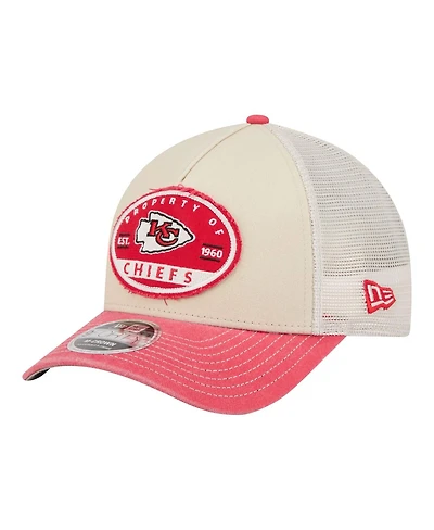 New Era Men's Natural Kansas City Chiefs Frayed M-Crown A-Frame 9FORTY Adjustable Hat
