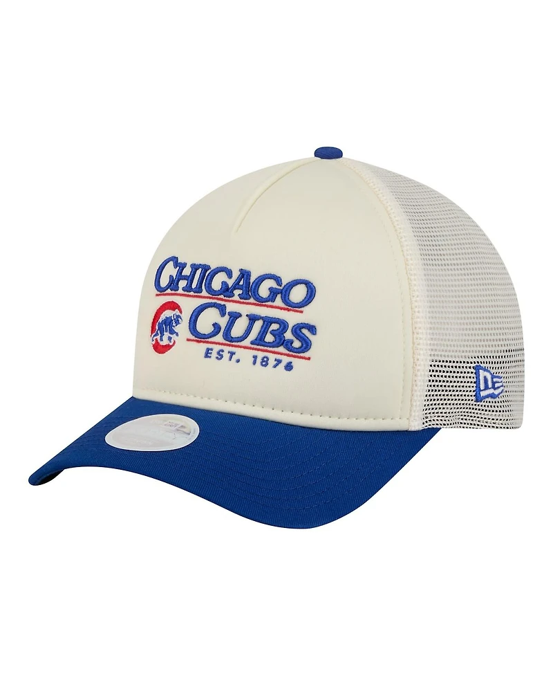 New Era Women's Light Beige/Royal Chicago Cubs Retro 9FORTY M-Crown A-Frame Trucker Adjustable Hat