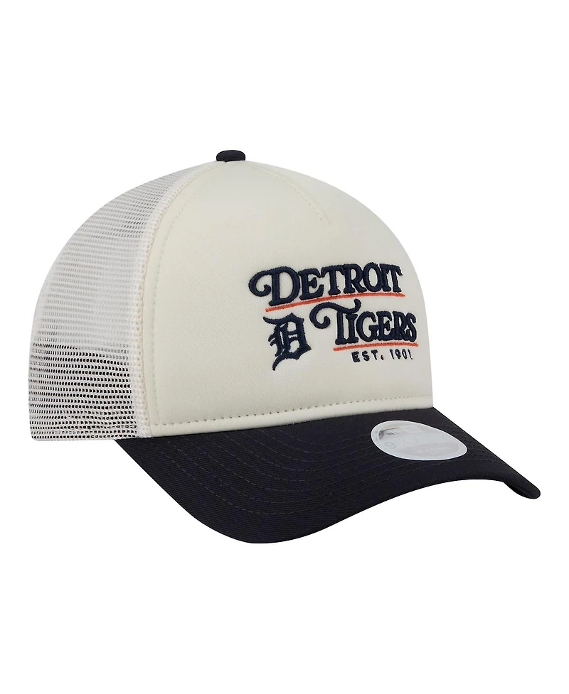 New Era Women's Light Beige/Navy Detroit Tigers Retro 9FORTY M-Crown A-Frame Trucker Adjustable Hat