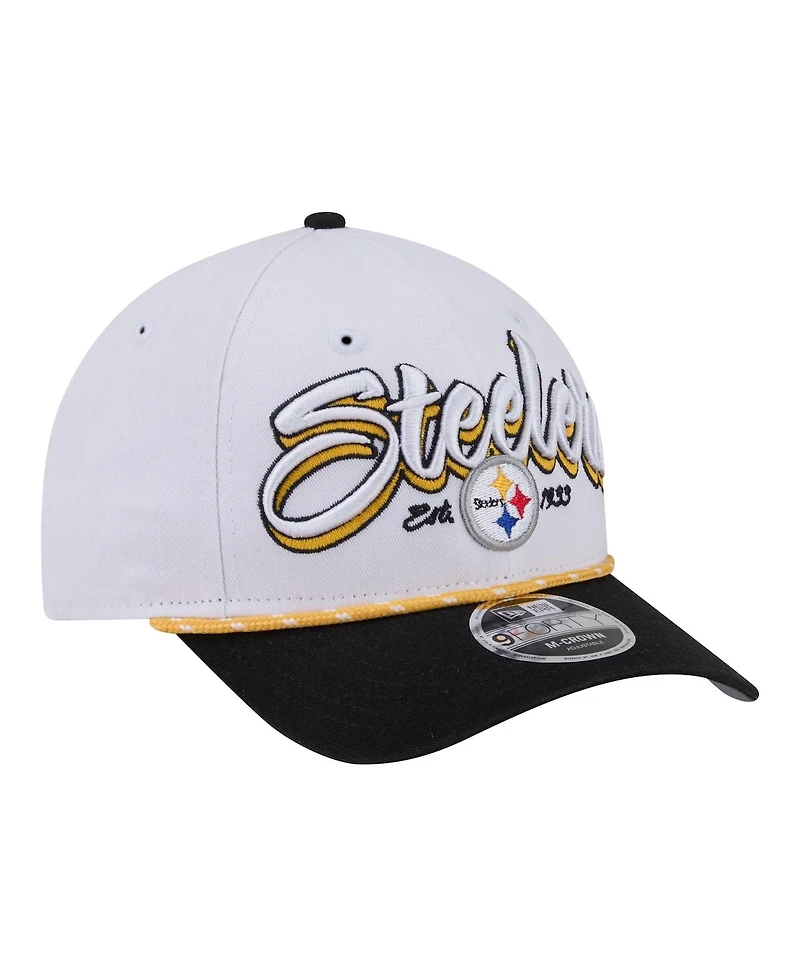New Era Men's White Pittsburgh Steelers Team Loyal A-Frame 9FORTY Adjustable Hat