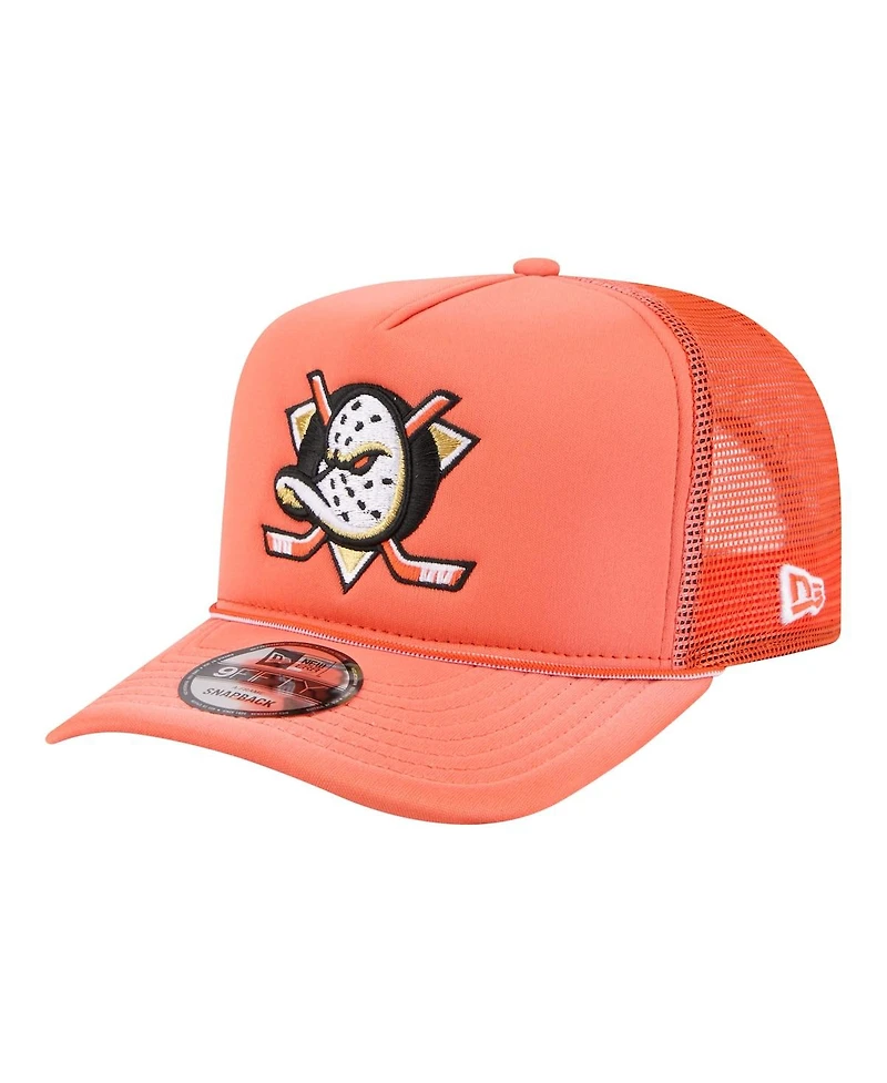New Era Men's Orange Anaheim Ducks Faded A-Frame 9FIFTY Trucker Snapback Hat