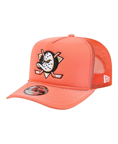 New Era Men's Orange Anaheim Ducks Faded A-Frame 9FIFTY Trucker Snapback Hat