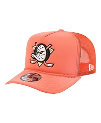 New Era Men's Orange Anaheim Ducks Faded A-Frame 9FIFTY Trucker Snapback Hat