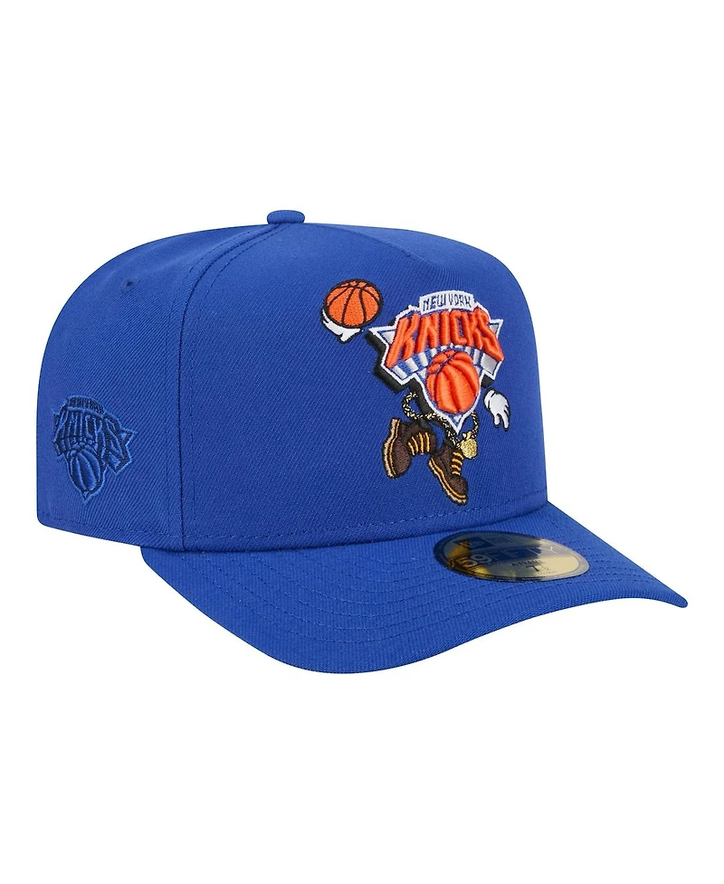 New Era Men's Blue York Knicks Injection Cartoon Logo A-Frame 59FIFTY Fitted Hat