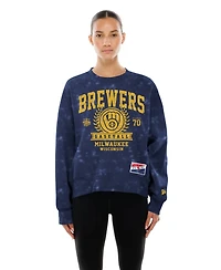New Era Women's Navy Milwaukee Brewers Throwback Oversized Boxy Sweatshirt