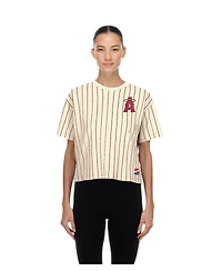 New Era Women's Cream Los Angeles Angels City Connect Throwback Meshback Pinstripe Boxy T-Shirt