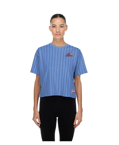 New Era Women's Light Blue Colorado Rockies City Connect Throwback Meshback Pinstripe Boxy T-Shirt