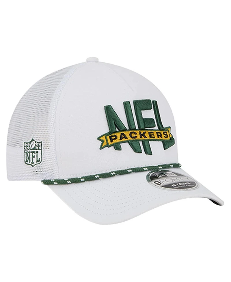New Era Men's White Green Bay Packers Nfl 9FORTY A-Frame M-Crown Adjustable Trucker Hat