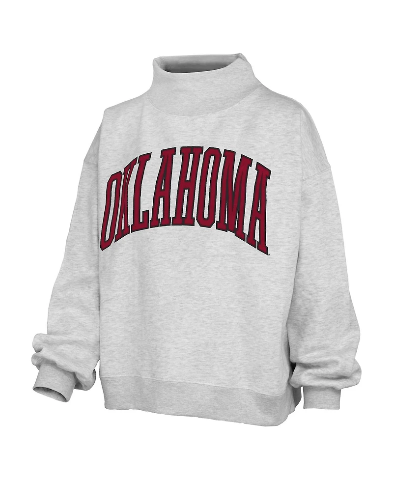 Pressbox Women's Heather Gray Oklahoma Sooners Oversized Nelson Mock Neck Sweatshirt