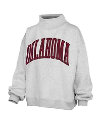 Pressbox Women's Heather Gray Oklahoma Sooners Oversized Nelson Mock Neck Sweatshirt