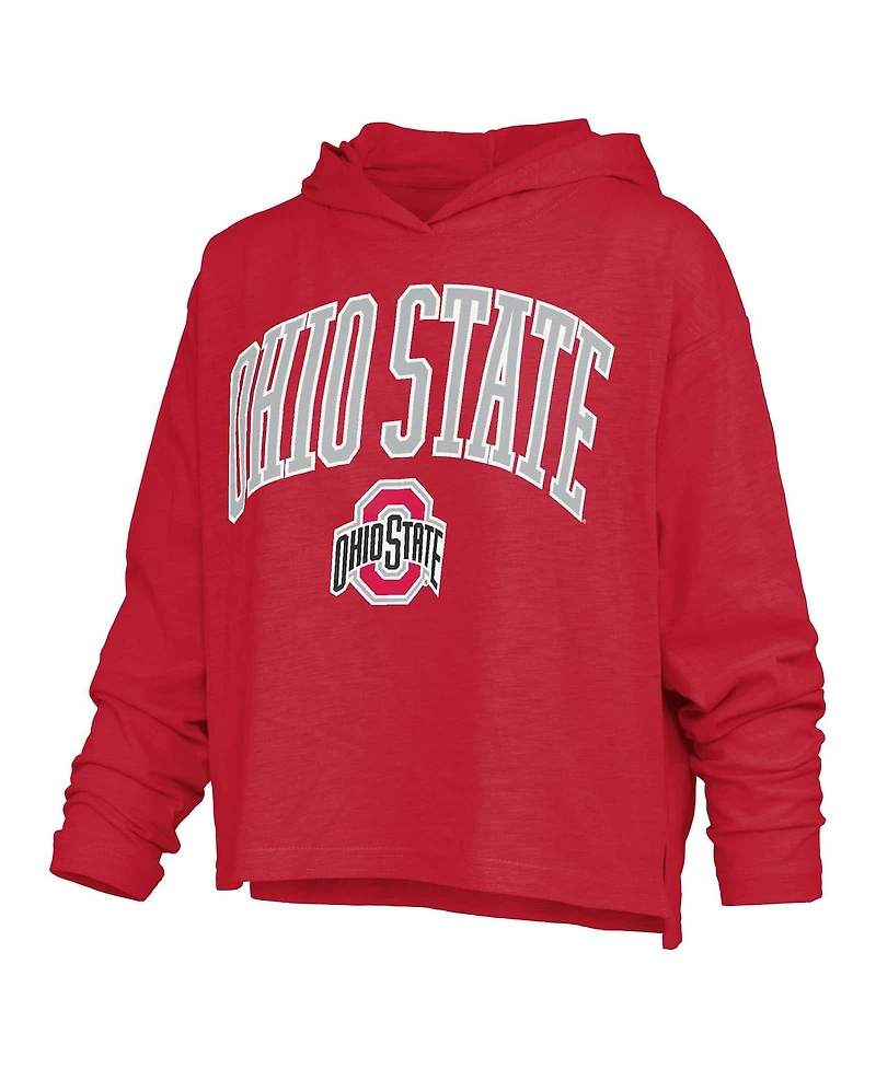 Pressbox Women's Scarlet Ohio State Buckeyes Nelson Arch Over Logo Long Sleeve Hooded Slub T-Shirt