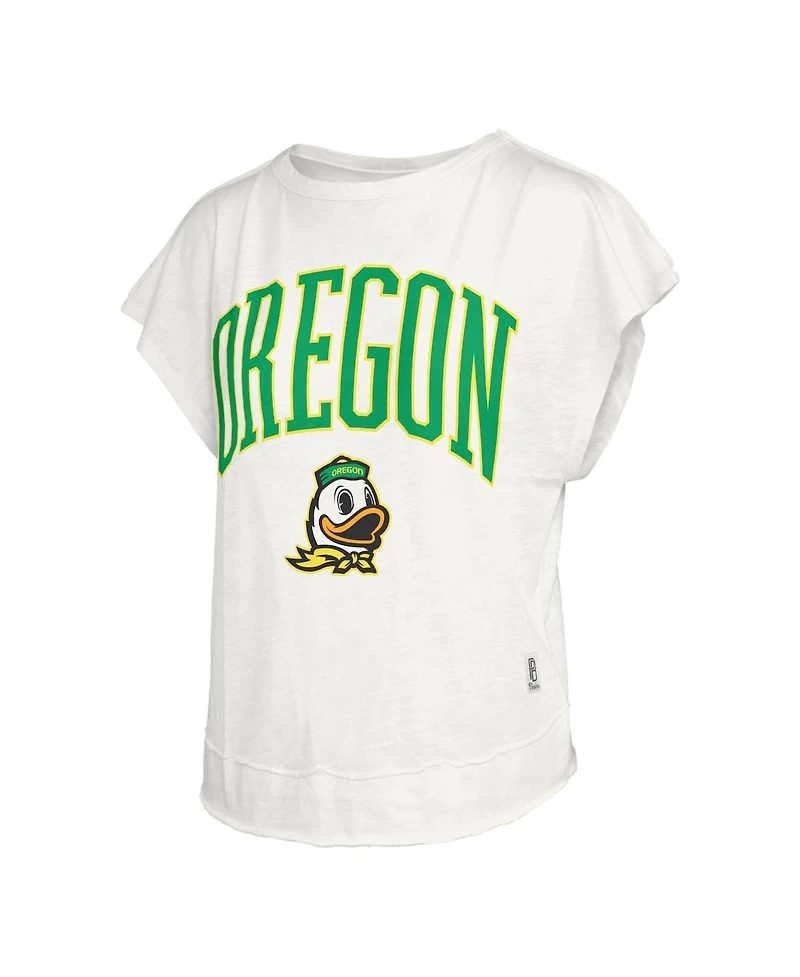 Pressbox Women's White Oregon Ducks Nelson Movement Open Back Slub T-Shirt