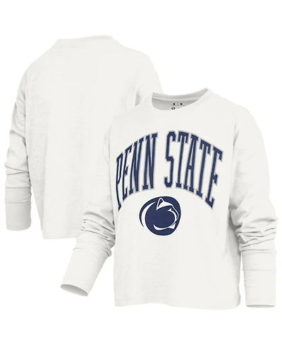 Pressbox Women's White Penn State Nittany Lions Motley Boxy Waist-Length Long Sleeve T-Shirt
