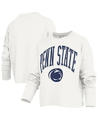 Pressbox Women's White Penn State Nittany Lions Motley Boxy Waist-Length Long Sleeve T-Shirt