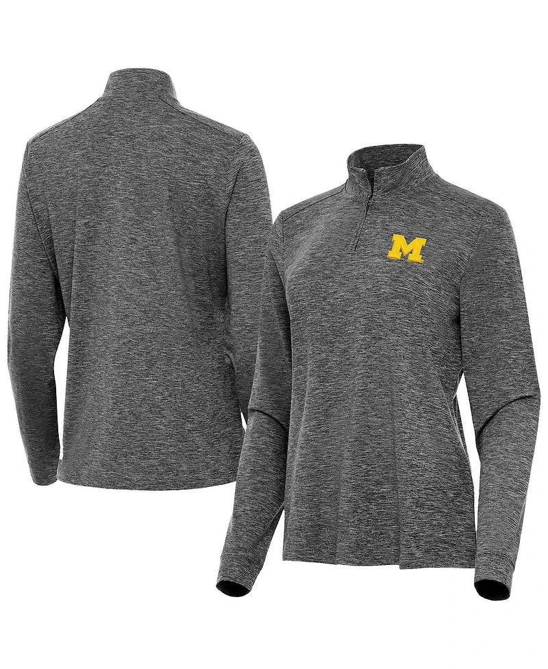 Antigua Women's Heather Black Michigan Wolverines Mentor Quarter-Zip Top