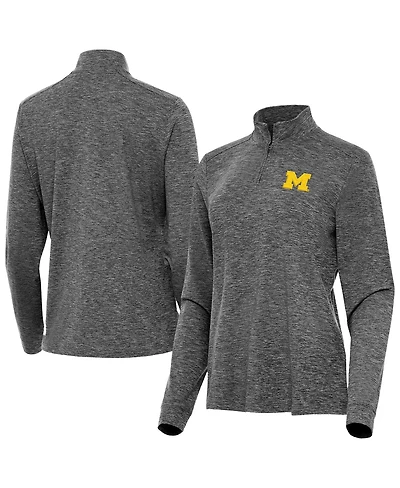 Antigua Women's Heather Black Michigan Wolverines Mentor Quarter-Zip Top